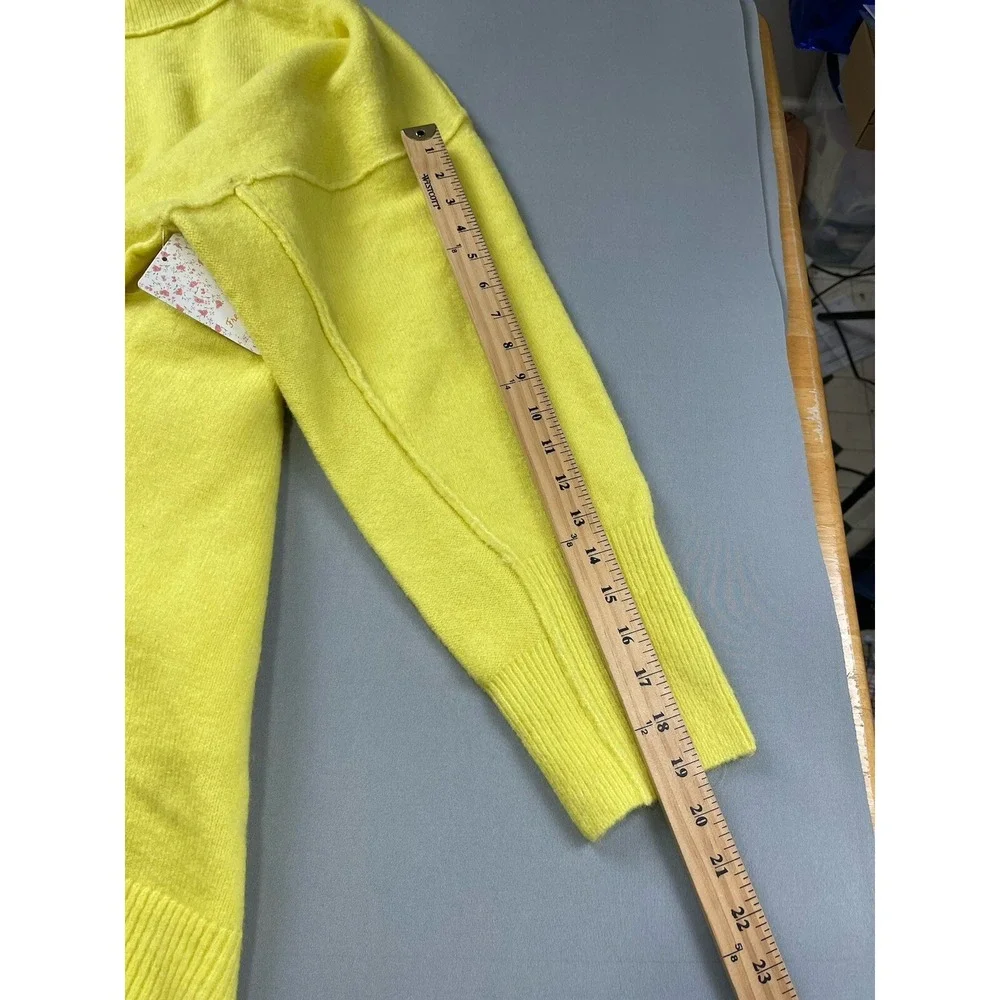 Free People Womens Sweater Medium Yellow Wool Blend Oversized Cozy Knit Tunic‎